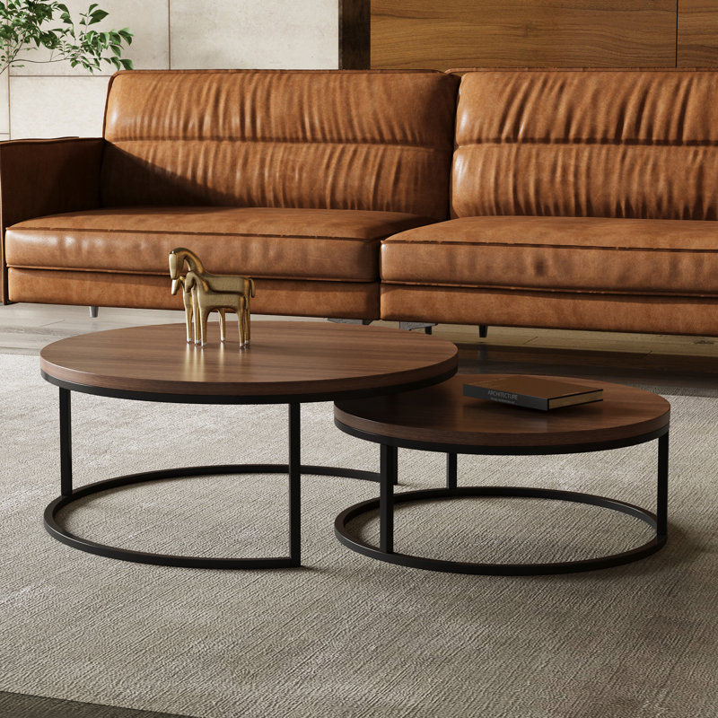 Ensemble de tables basses gigognes 2 pièces, tables de salon modernes de 31,5 po et 23,7 po, Brun