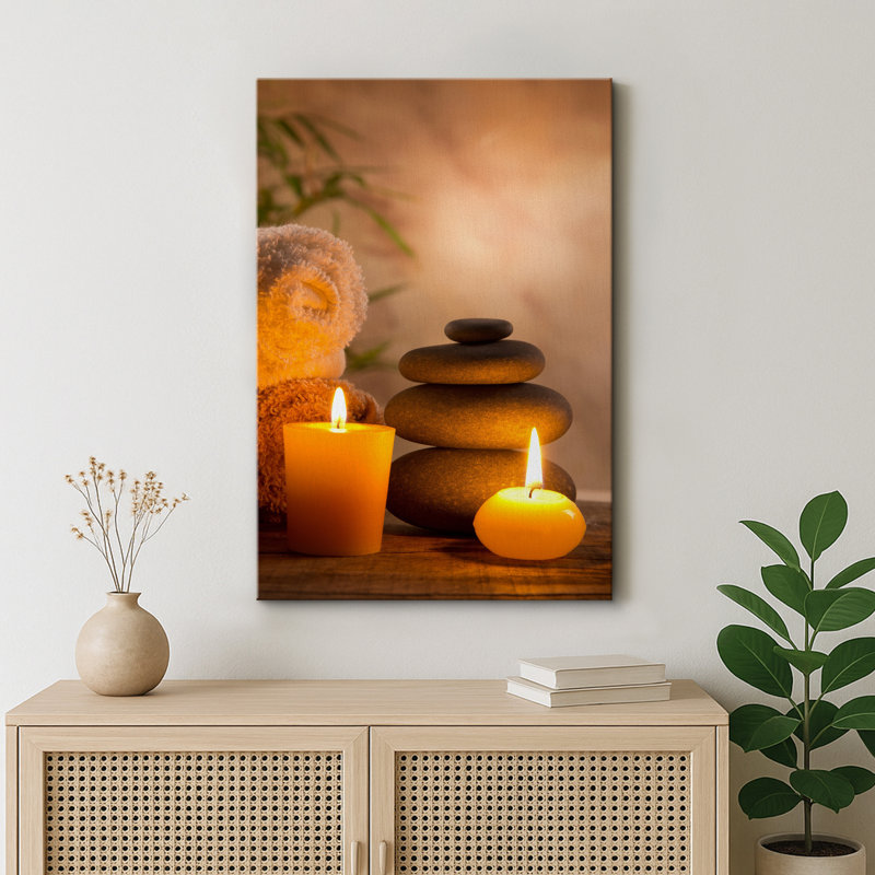 «Zen Stones Massage Spa with Warm Burning Candle», impression verticale sur toile, art mural, H 24 po x l 16 po, Toile tendue