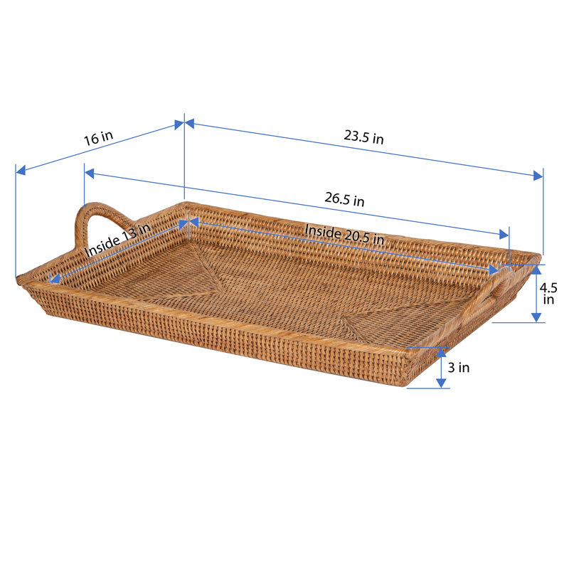 Brown Handwoven Rattan Decorative Serving Tray with Ear Handles