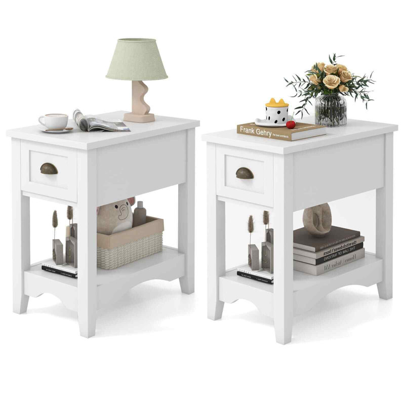 Adaelyn 56cm W Solid + Manufactured Wood Bedside Table, White