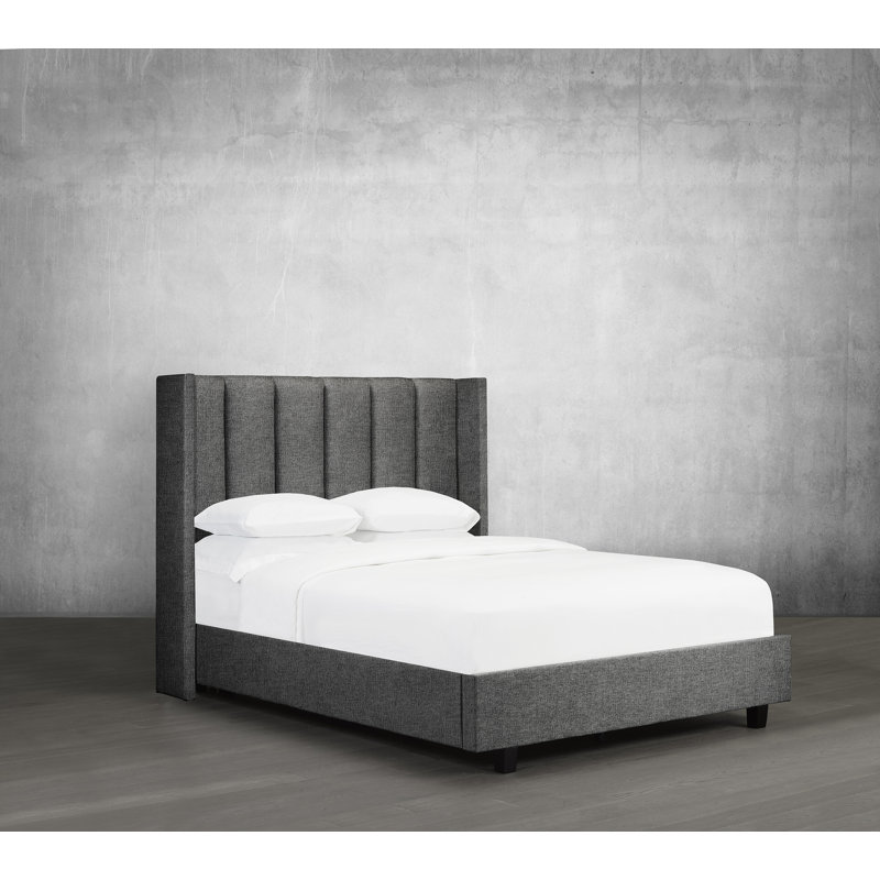 Lit plateforme tapissier capitonné avec rangement à profil bas, Ardoise, Grand