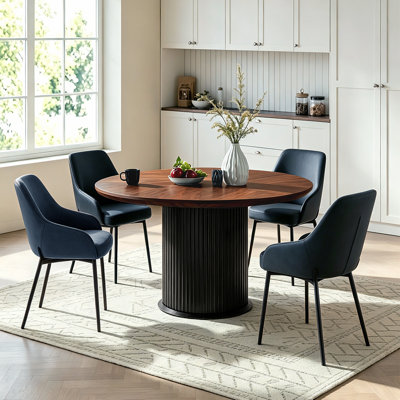 47" Fluted Round Dining Table For 6 With Thickened Edge & Cylindrical Base