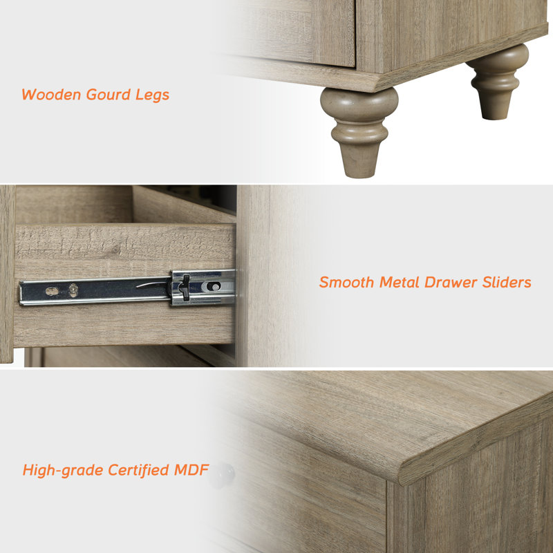 Set of 2 Gray Wash Wood End Tables with Storage Drawers