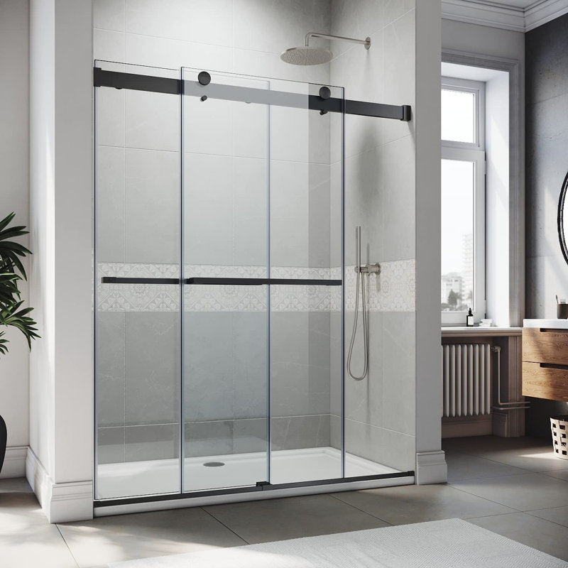 56"-60" W X 72" H, Double Sliding Bypass Frameless Shower Door with Upgrade 3/8” Clear Tempered Glass, Matte Black