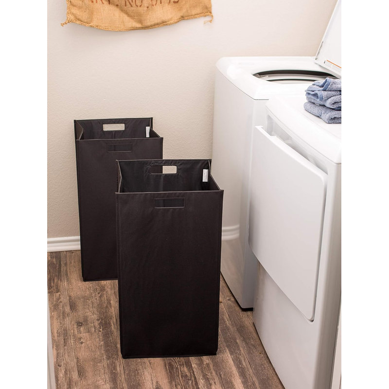 Internet's Best Collapsible Laundry Hamper - Set Of 2 - Dirty Clothes Sorter With Handles - Magnetic Side - Easy Storage - Folding - Black
