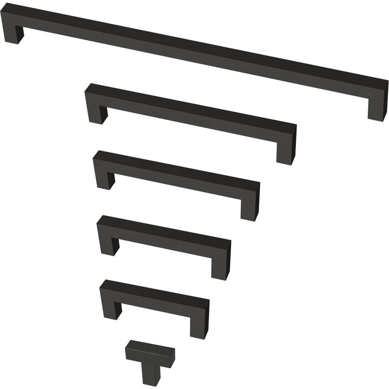 Matte Black Modern Rectangular Handle Drawer Pulls, 5-1/16"