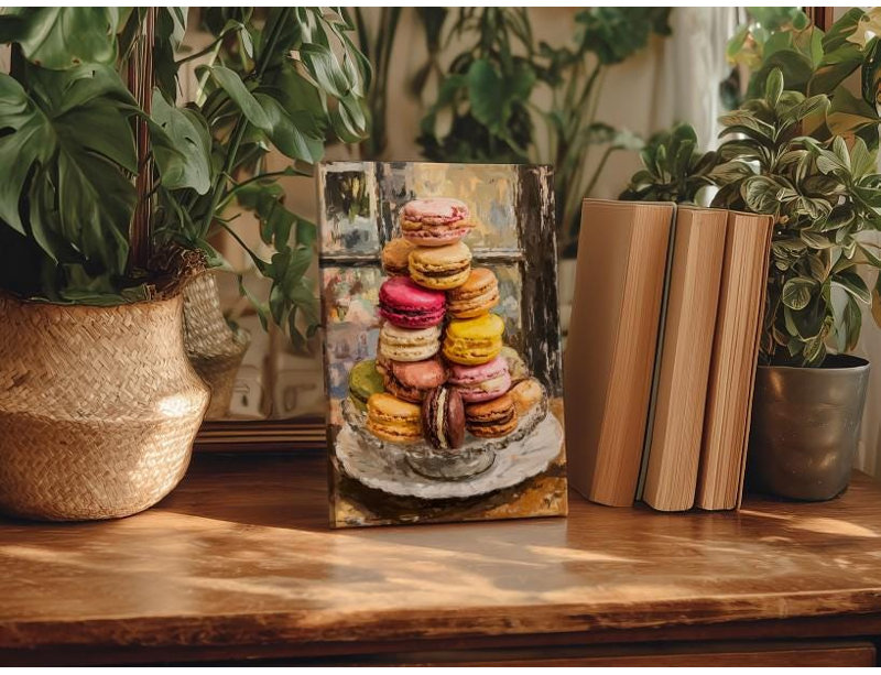 Impression sur toile, "Impressioning Macaron Tower": French Patisserie Still Life, H 30 po x l 20 po