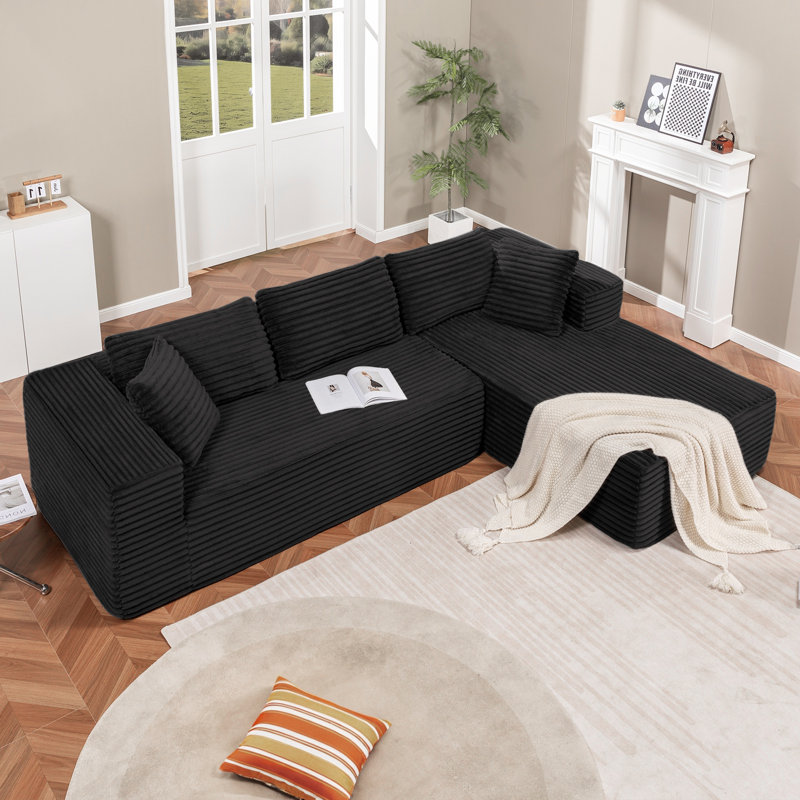 Boneless COMHOMA 105” Modular Sectional Sofa With Deep Seat,Cloud Upholstered L-Shape Couch Wide Arms Corduroy Fabric High-Density Foam Chaise Lounge For Living Room No Assembly Required