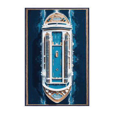 Machine Washable Transportation Blue Area Rug