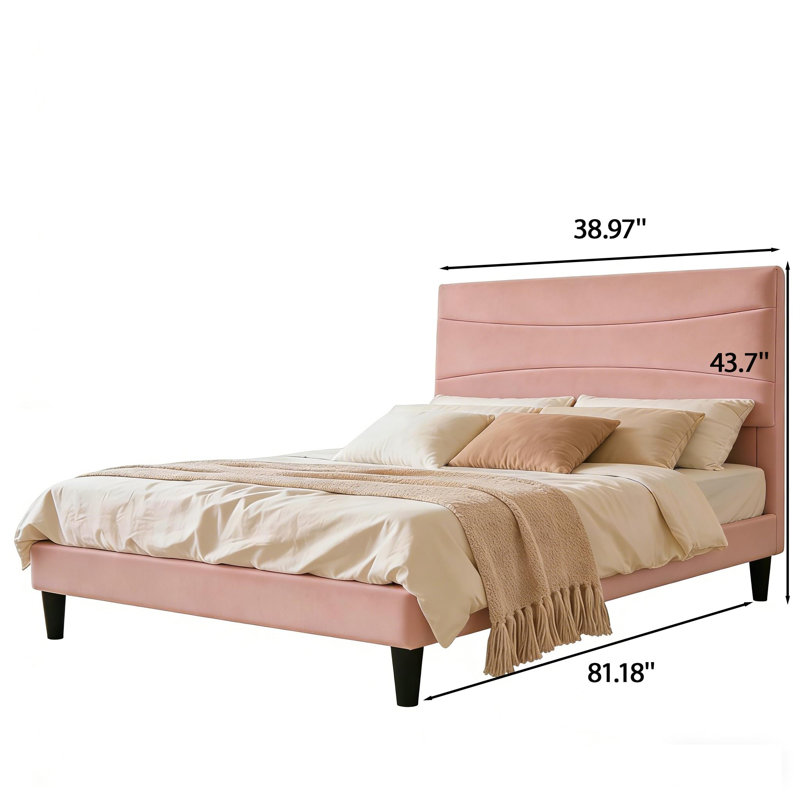 Base de lit tapissier avec tête de lit Modern Minimalist, Très grand simple, Rose