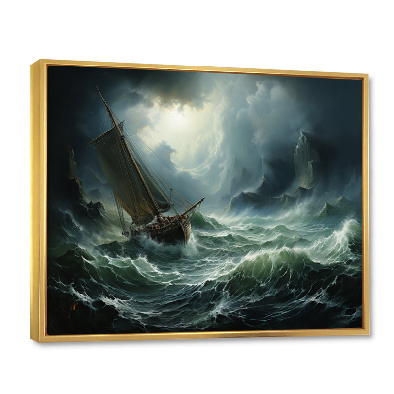 «Stormy Seas Beauty III - Storms», art mural, 16" H x 32" W, Cadre flottant doré