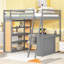 Lit mezzanine double avec échelle, tablettes et bureau, gris-291246583-291246576
