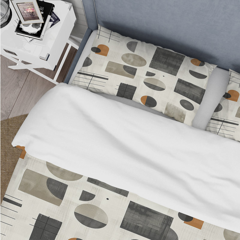 Ensemble de housse de couette gris beige Midcentury Shapes - Midcentury, Housse de couette très grand et 2 très grandes t