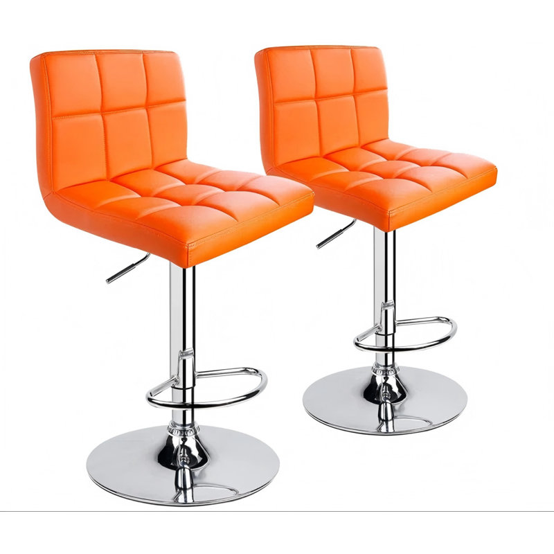 Ludmil Swivel Adjustable Height 32.5" Bar Stool, 2, Orange