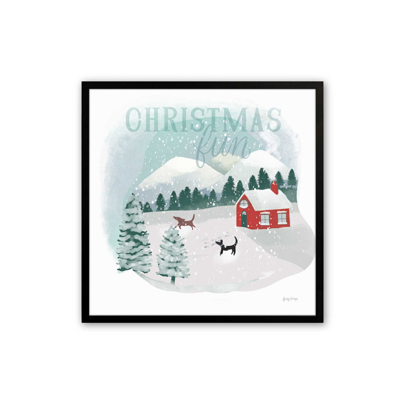 Impression sur rouleau 20 po x 20 po Christmas Fun in Snow II, Cadre simple noir satiné, bois massif, H 21,5 po x l 21,5 po