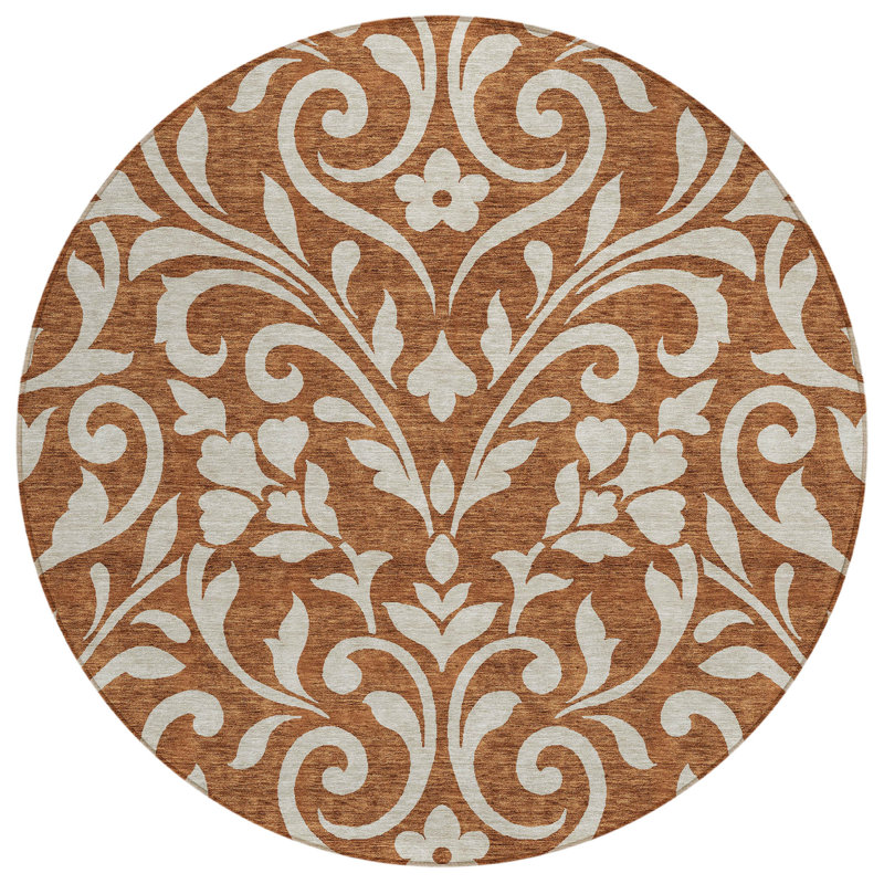 Lamanna Washable Floral Indoor / Outdoor Rug, Round 8'