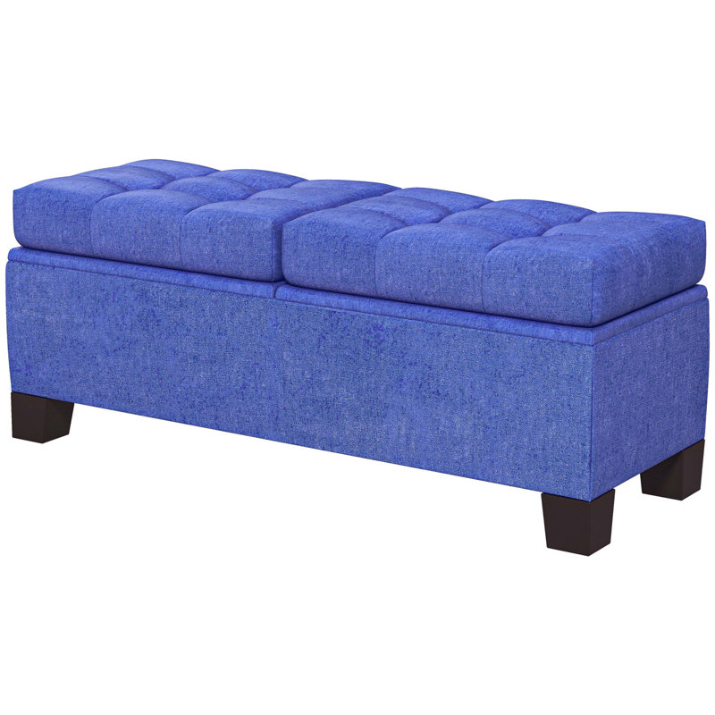 Fabric Upholstered Storage Bench, Dark Blue