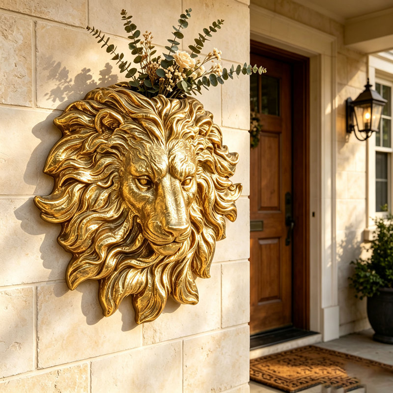 Waylon Lion Head Wall Mount Decor, Gold