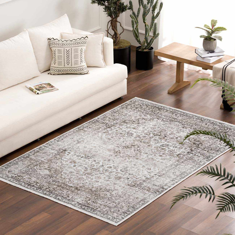 Eldon Machine Washable Oriental Brown Area Rug, Rectangle 5' x 7'6"