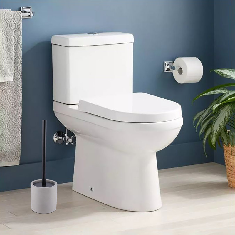 Concrete Cement Toilet Bowl Brush with Holder, Durable Bathroom Accessory Set, Grey, Grey