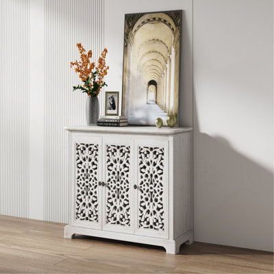 Antique Sideboard Storage Cabinet, Vintage Accent Cabinet, 3 carving Doors Buffet Server Console Cabinet for Kitchen Dining Room Living Room Hallway