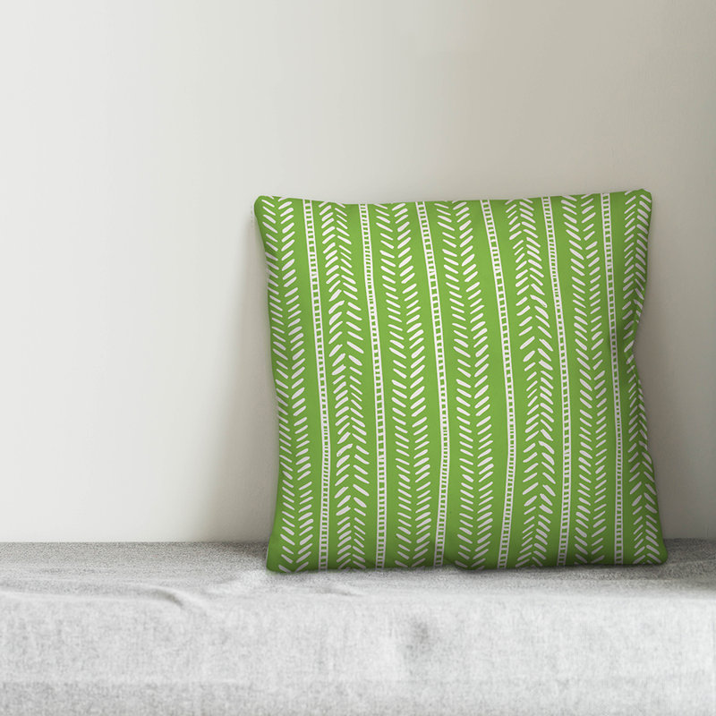  Coussin décoratif intérieur / extérieur Abstract Arrows, 20 po x 20 po, Polyester / Bourre en polyester, Vert / blanc