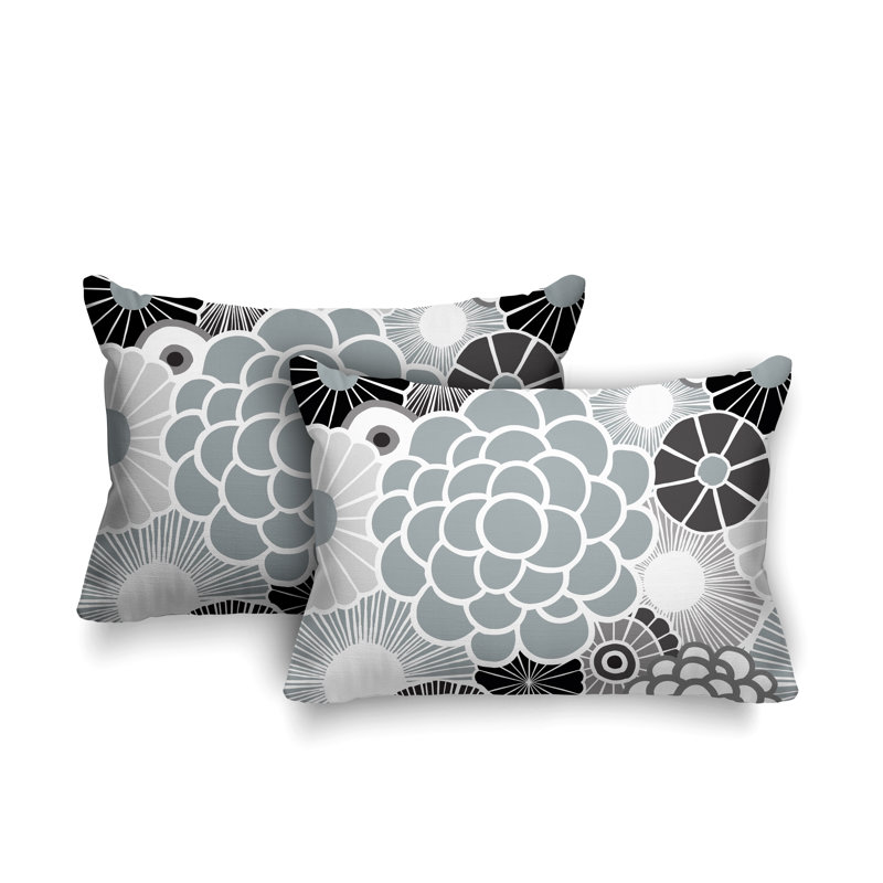 Coussin lombaire floral intérieur / extérieur, Gris