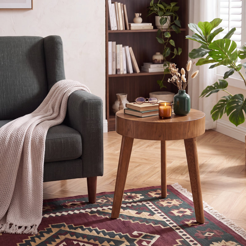 Table de bout ronde en bois avec plateau à grain Radial