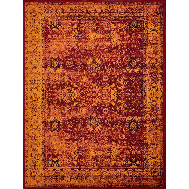 Noir oriental/orange/jaune Tapis décoratif majestice, Rectangle 5 pi x 8 pi