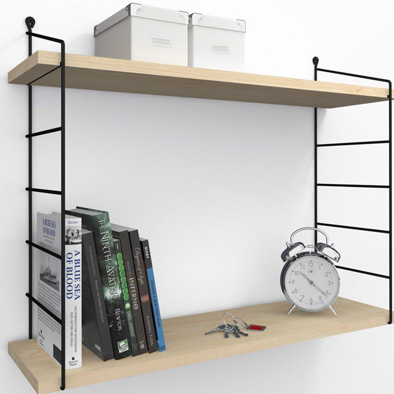 Modern Wall Shelf with Metal Bracket, Oak & Black Finish, 28.3 x 22.8 x 7.9 inches | 100% Melamine Coated Particle Board, Thickness: 0.7 inches | Ideal for Home Office, Industrial & School Decor, Stylish & Functional Design