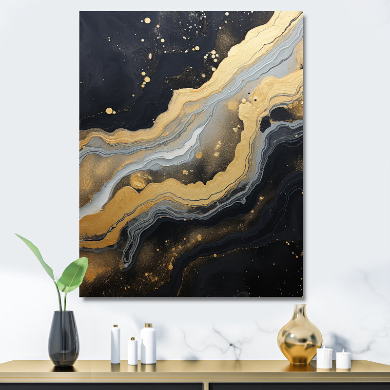 " Black And Gold Abstract Meditation ", 20" H x 12" W x 1" D, Wrapped Canvas