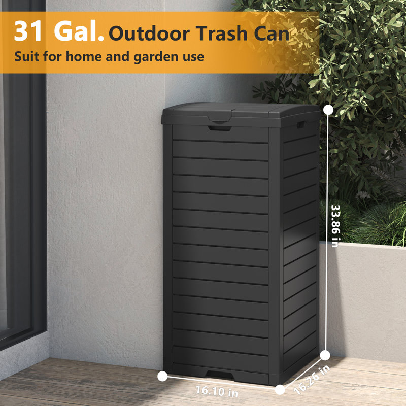 Contenant extérieur pour poubelle, 31 gallons, à double couvercle, Noir, 31 gallons