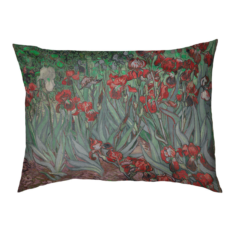 Coussin stylisé irises Burk, L 42 po x l 52 po, Rouge / brun foncé