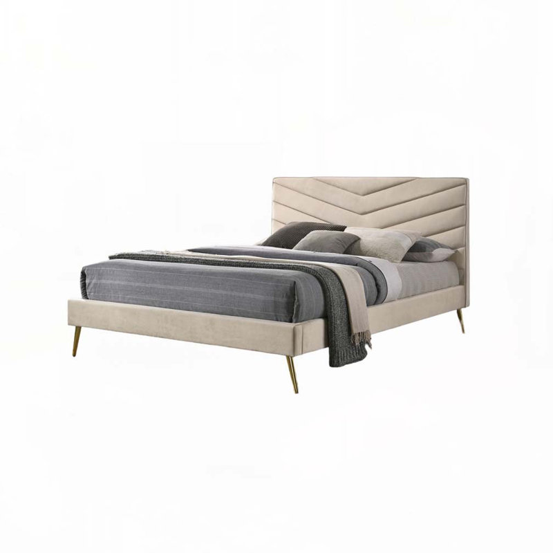 Lit tapissier Mid-Century avec tête de lit en tissu, Grand