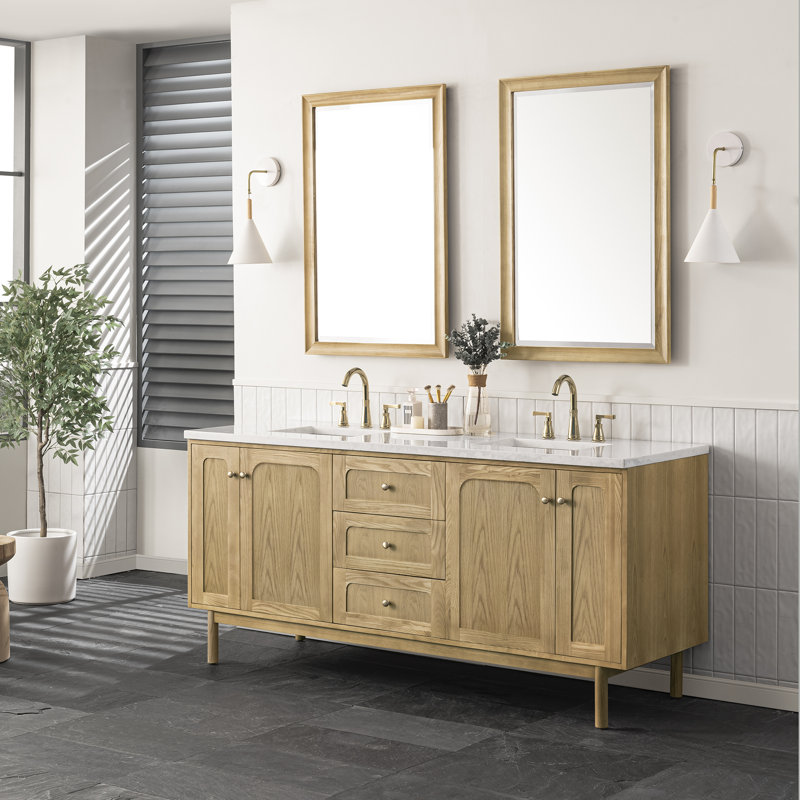 Laurent 72'' W Double Vanity, Ethereal Noctis, 8" Widespread, Light Natural Oak