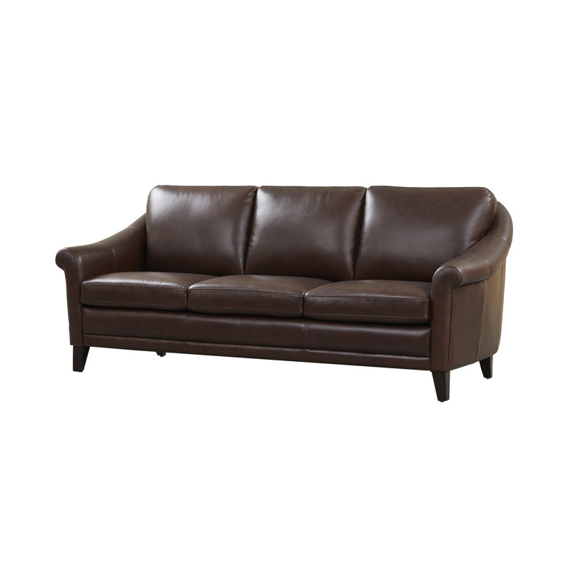 Genuine Leather 61'' Rolled Arm Loveseat, Brown Genuine Leather, 3