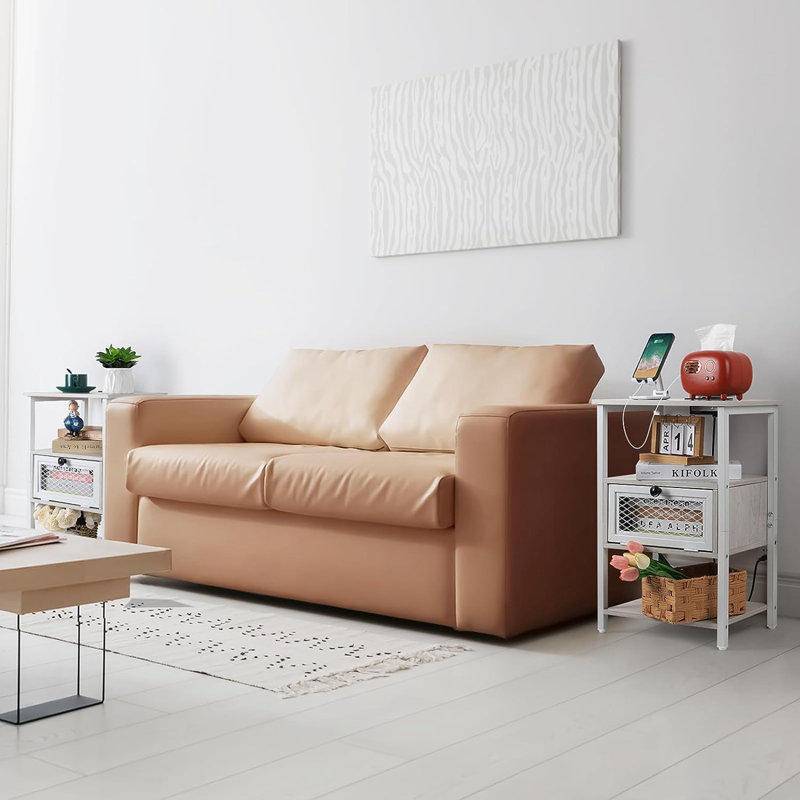 End Table Set and Built-In Outlets, White