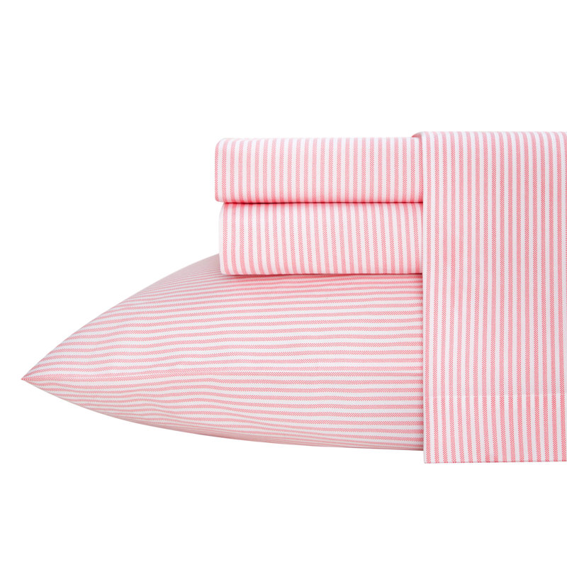 Ensemble de draps en coton percale Poppy & Fritz, Ensemble de draps pour lit simple TG et une taie d, Rayures roses Oxford