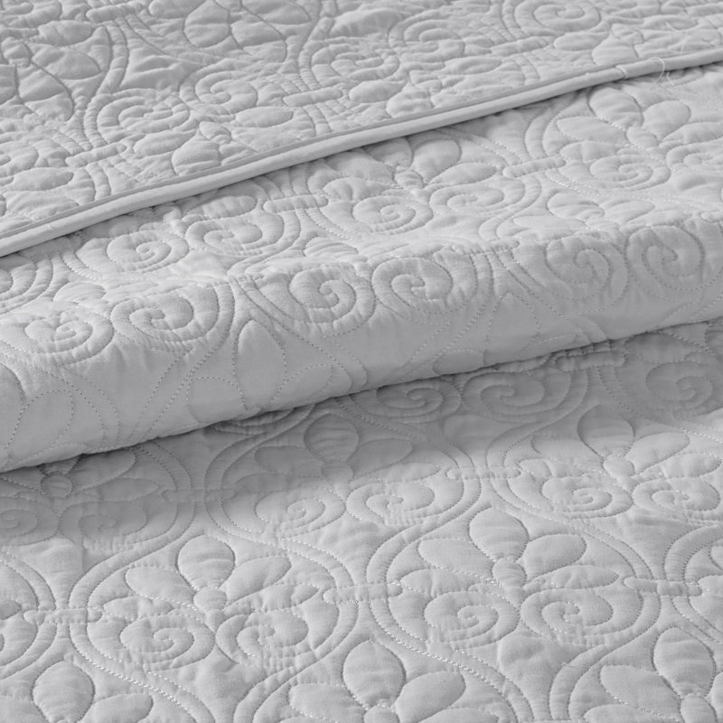Couvre-lit réversible gris très grand avec matelassage et rembourrage en coton prélavé