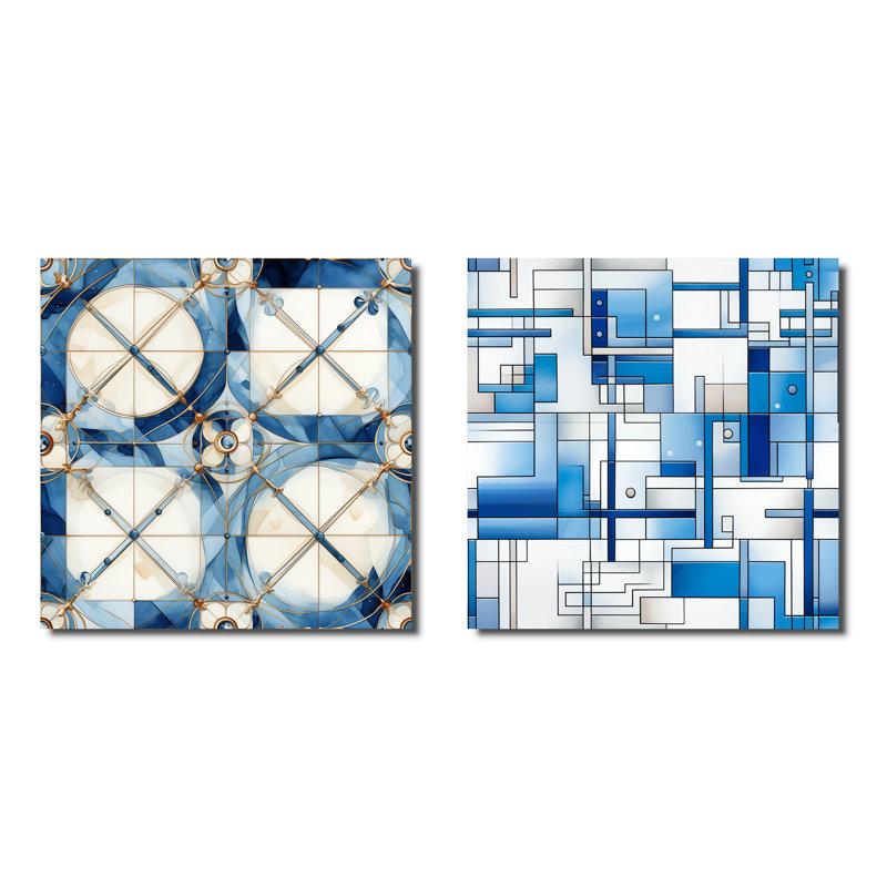 Cuzzocrea - Ensemble de 2 collages carrés à formes abstraites, Toile tendue, H 36 po x l 73 po