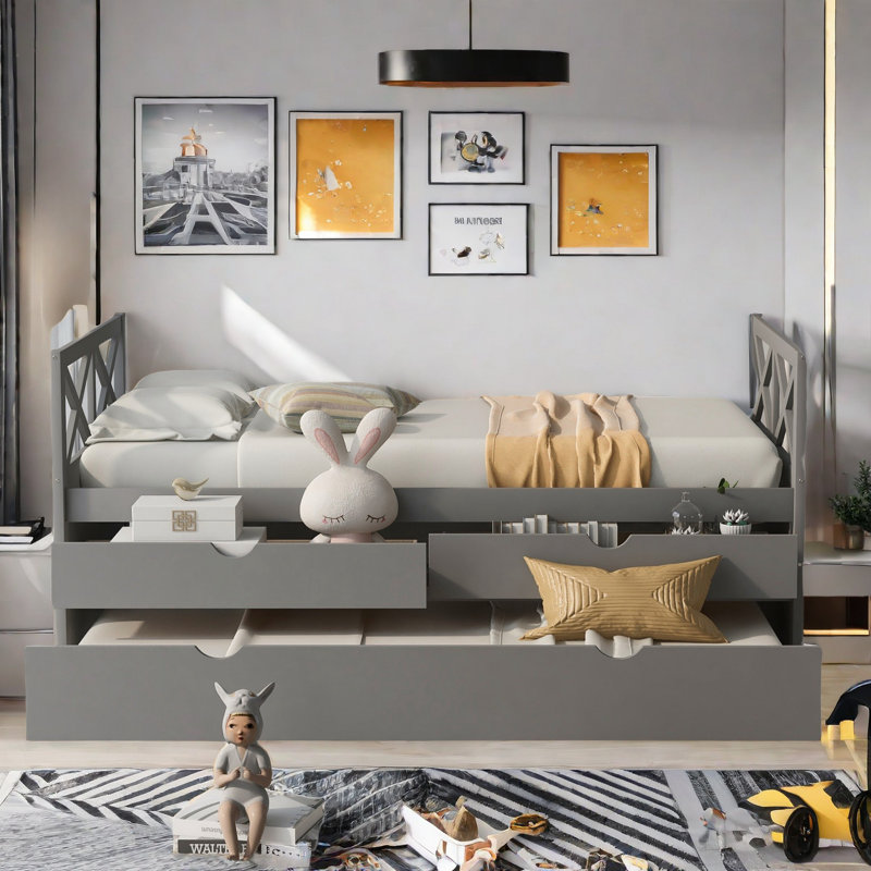 Lit de jour multifonctionnel avec tiroirs et couchette Arisa, gris