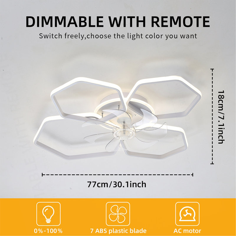 Ventilateur de plafond 30 pouces avec lumières DEL à télécommande à intensité variable, ventilateur à 6 vitesses
