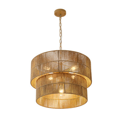 5-light Hand-Woven Rattan Drum Chandelier