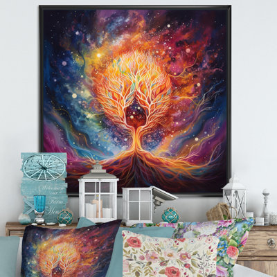 L'énergie d'un arbre rayonnant mystique sur toile