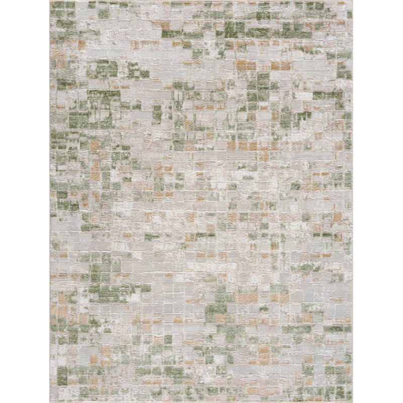 Tiemeyer Abstract Checkered Green Area Rug, Rectangle 7'10" x 10'
