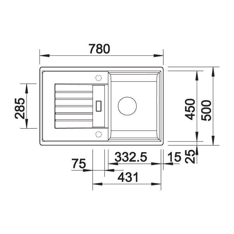 Zia Single Bowl Inset Kitchen Sink, White, 202mm H x 500mm W x 780mm L