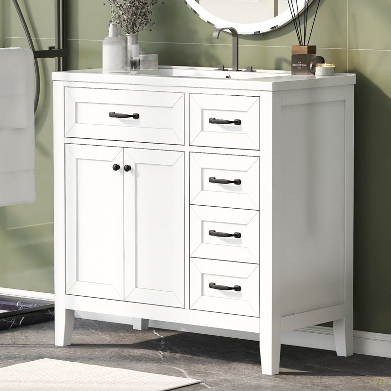 Meuble-lavabo 36 po avec lavabo, armoire de salle de bain avec tiroirs, structure solide et panneau de fibres à densité moyenne