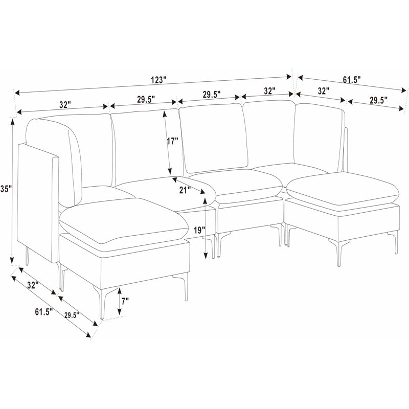 Canapé modulaire en lin rembourré avec pieds en métal, Dark Grey