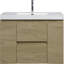 Meuble-lavabo mural 48 po avec lavabo, meuble de rangement mural avec cuve à surface solide et tiroirs à fermeture en douceur entièrement assemblés, chêne naturel