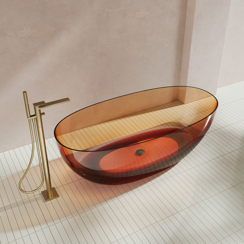 Baignoire de trempage autoportante en résine avec drain escamotable 59 po. X 28 po. MonBlari, Mocha Brown